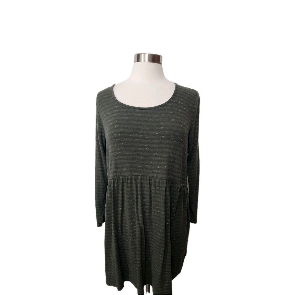 J. Jill pure Jill L Petite Green Knit Babydoll LS Stretch TUNIC TOP Mini Dress